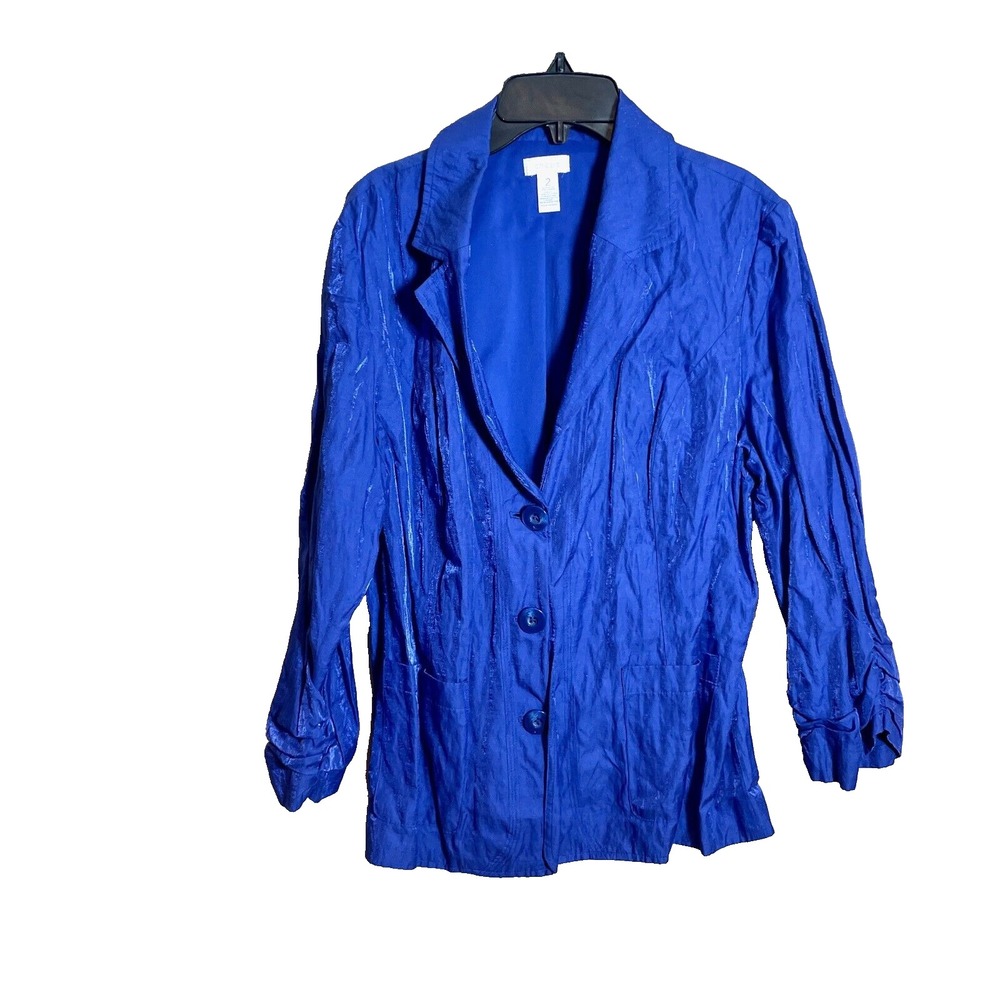 Chico's Blazer Jacket Womens Large Blue‎ Metallic Long Sleeve 3 Buttons Formal